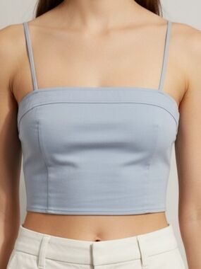 Acoa Womens Cropped Top Sz L Blue Adj. Straps Side Zip Soft To Touch
